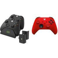 Xbox Wireless Controller (Red) & VS2881 Xbox Series X/S & Xbox One Twin Docking Station (Black) Bundle