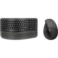 Logitech Wave Wireless Keyboard & Lift Vertical Ergonomic Optical Mouse Bundle, Black