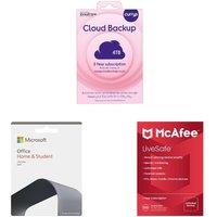 Microsoft Office Home & Student 2021 (Lifetime for 1 user), McAfee LiveSafe (1 year, unlimited devices) & Currys Cloud Backup (4 TB, 3 years) Bundle