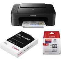 Canon PIXMA TS3355 Inkjet Printer, PG-545XL/CL-546 Ink Cartridges (Multipack) & A4 Premium Black Label Paper (500 Sheets x 3) Bundle, Black