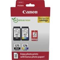 CANON Canon PG-575/CL-576 PVP Black & Tri-colour Ink Cartridges & Photo Paper - 50 Sheets, Black,Black & Tri-colour,Tri-colour