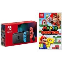Nintendo Switch (Neon Red & Blue) & Mario vs Donkey Kong Bundle, Red,Blue