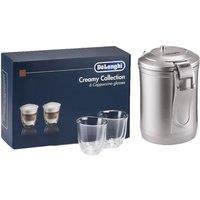 Delonghi DLSC061 Vacuum Coffee Canister (Stainless Steel) & Creamy Collection DLKC301 Double Wall Cappuccino Glasses (Pack of 6) Bundle, Stainless Steel