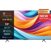 55" TCL 55C655K Smart 4K Ultra HD HDR QLED TV with Google Assistant & Amazon Alexa, Silver/Grey