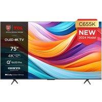 75 TCL 75C655K Smart 4K Ultra HD HDR QLED TV with Google Assistant & Amazon Alexa, Silver/Grey