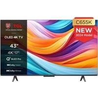 TCL 43C655K Smart 4K Ultra HD HDR QLED TV with Google Assistant & Amazon Alexa, Silver/Grey