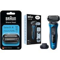 Braun Series 6 60-B1200S Wet & Dry Foil Shaver (Black & Blue) And Series 5 & 6 New Gen 53B Electric Shaver Head Replacement (Black) Bundle, Blue,Black