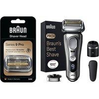 Braun Series 9 Pro 9417S Wet & Dry Foil Shaver (Silver) & Series 9 94M Electric Shaver Head Replacement (Silver) Bundle, Silver/Grey