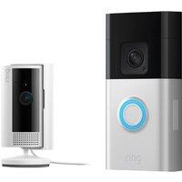 Ring Battery Video Doorbell Plus & Indoor Camera (2nd Gen, White) Full HD 1080p WiFi Security Camera Bundle, Silver/Grey