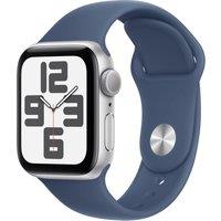 APPLE Watch SE - 40 mm Silver Aluminium Case with Denim Sport Band, M/L, Silver/Grey,Blue