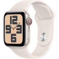 APPLE Watch SE Cellular - 40 mm Starlight Aluminium Case with Starlight Sport Band, S/M, Silver/Grey,White