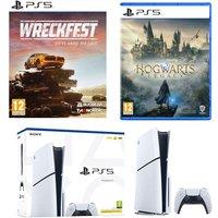 PlayStation 5 (Model Group - Slim), Hogwarts Legacy (PS5) & Wreckfest (PS5) Bundle, White