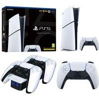 PlayStation 5 (Model Group - Slim), PS5 DualSense Wireless Controller & PlayStation 5 Twin Docking Station Bundle - White, White