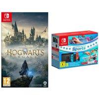 Nintendo Switch Neon Red & Blue, Sports, Hogwarts Legacy & Nintendo Switch Online 12 Month Membership Bundle, Red,Blue