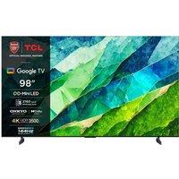 TCL 98C855K 98" Smart 4K Ultra HD HDR Mini LED TV with Google Assistant & Amazon Alexa, Silver/Grey
