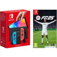 Nintendo Switch OLED Neon Red & Blue & EA Sports FC 25 Bundle, Red,Blue