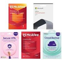 Mcafee LiveSafe (1 year for unlimited devices), Office Home & Student 2021 (Lifetime for 1 user), Secure VPN (1 year subscription, Download), Privacy & Identity Guard (1 year for 1 user) & Cloud Backup (4 TB, 1 year) Bundle