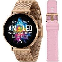 REFLEX ACTIVE Series 42 Smart Watch - Black with Rose Gold Mesh Strap & Pink Silicone Strap, Gold,Black,Pink