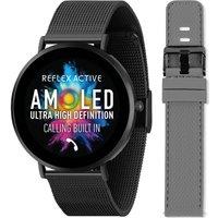 REFLEX ACTIVE Series 42 Smart Watch - Black with Black Mesh Strap & Grey Silicone Strap, Silver/Grey,Black