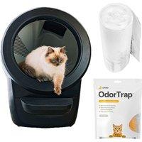 Litter-Robot 4 Smart Self-Cleaning Cat Litter Tray, 50 Waste Drawer Liners & 6 Odour Traps Bundle - Black, White