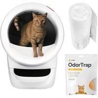 Litter-Robot 4 Smart Self-Cleaning Cat Litter Tray, 50 Waste Drawer Liners & 6 Odour Traps Bundle - White, White