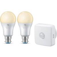 4LITE WiZ Connected Twin Smart LED Bulbs with PIR Sensor - B22, A60, Warm White