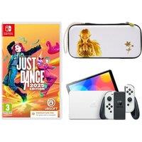 Nintendo Switch OLED (White), Slim Travel Pro Case (Princess Zelda) & Just Dance 2025 Bundle, White