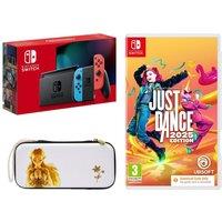 Nintendo Switch (Neon Red And Blue), Slim Travel Pro Case (Princess Zelda) & Just Dance 2025 Bundle, Red,Blue