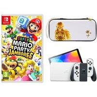 Nintendo Switch OLED, Super Mario Party Jamboree & Princess Zelda Slim Travel Pro Nintendo Switch Case Bundle - White, White