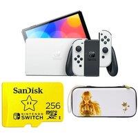 Nintendo Switch OLED, Princess Zelda Slim Travel Pro Case & 256 GB High Performance Class 10 microSD Memory Card Bundle - White, White