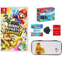 Nintendo Switch Neon Red & Blue, Sports, Super Mario Party Jamboree, Nintendo Switch Online 12 Month Membership & Princess Zelda Case Bundle, Red,Blue