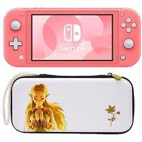 Nintendo Switch Lite & Princess Zelda Slim Travel Pro Nintendo Switch Case Bundle - Coral, Pink