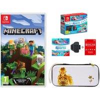 NINTENDO Switch Neon Red & Blue, Sports, Minecraft, Princess Zelda Case & Nintendo Switch Online 12 Month Membership Bundle, Red,Blue