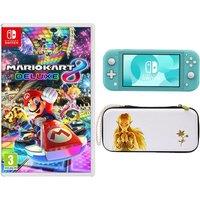 NINTENDO Switch Lite Turquoise, Princess Zelda Case & Mario Kart 8 Deluxe Bundle, Blue