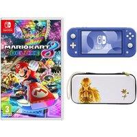 NINTENDO Switch Lite (Blue), Mario Kart 8 Deluxe & Princess Zelda Slim Travel Pro Nintendo Switch Case Bundle, Blue