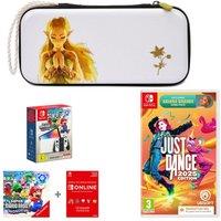 Nintendo Switch OLED White & Super Mario Bros. Wonder Bundle, Just Dance 2025, Princess Zelda Case & Nintendo Switch Online 12 Month Membership Bundle, White