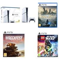 Sony PlayStation 5 (Model Group - Slim), Wreckfest, LEGO Star Wars: The Skywalker Saga & Hogwarts Legacy Bundle, White