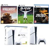 SONY PlayStation 5 (Model Group - Slim), EA Sports FC 25, Call of Duty: Black Ops 6 & Wreckfest Bundle, White