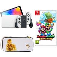 Nintendo Switch OLED, Mario & Luigi: Brothership & Princess Zelda Case Bundle, White