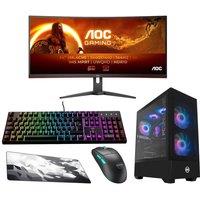 Pcspecialist Flux 330 Gaming PC, Monitor, Keyboard, Mouse & Gaming Surface Bundle - Intel Core i7, RTX 4070, 1 TB SSD, Black