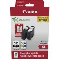 Canon PG-585XL/CL-586XL Ink Cartridges & Photo Paper Value Pack, Tri-colour,Black