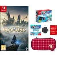 Nintendo Switch Neon Red & Blue, Sports, Hogwarts Legacy, 12 Month Membership & Pikachu Case Bundle, Red,Blue