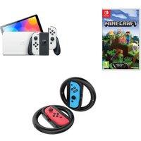 Nintendo Switch OLED White, PowerA Controller Charging Station & Minecraft Bundle, White