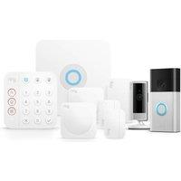 RING Alarm, Indoor Camera (2nd Gen) & Battery Video Doorbell Kit, Silver/Grey,White