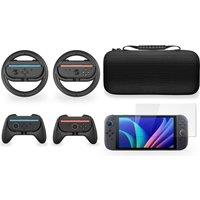 GOJI Nintendo Switch 2 Ultimate Kit  Case, Screen Protector, Joy-Cons Steering Wheels & Grips, Black