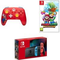 Nintendo Switch (Neon Red & Blue), Mario & Luigi: Brothership & PowerA Wireless Controller (Mario Joy) Bundle, Red,Blue