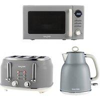SALTER Retro Combo-9364 4-slice Toaster, Jug Kettle & Solo Microwave Bundle - Grey, Silver/Grey