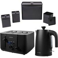 SALTER Kuro COMBO-8859 4-Slice Toaster, Jug Kettle, Canisters & Bread Bin Bundle - Black, Black