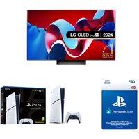 77" Lg OLED77C44LA Smart 4K Ultra HD HDR OLED TV, Store £50 Wallet Top-Up & PlayStation 5 Digital Edition (Model Group - Slim) Bundle, Silver/Grey