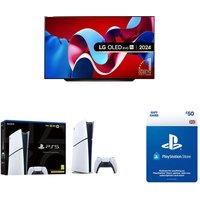 80"-84" Lg OLED83C44LA 83" Smart 4K Ultra HD HDR OLED TV, Store £50 Wallet Top-Up & PlayStation 5 Digital Edition (Model Group - Slim) Bundle, Silver/Grey